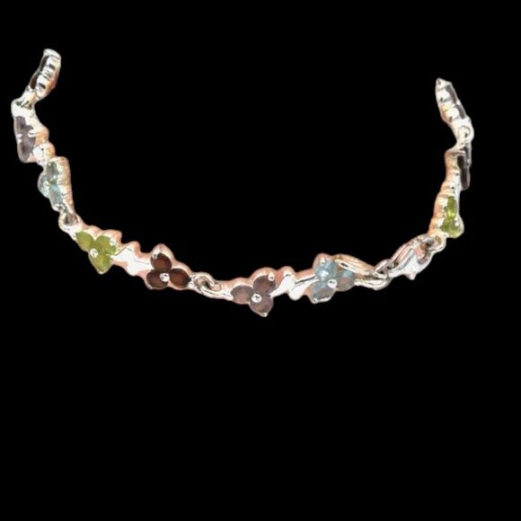 Sterling Silver Floral Bracelet Amethyst, Garnet, Topaz, & Peridot Color Stones - Picture 4 of 6